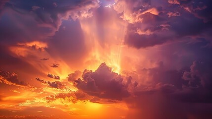 Fototapeta premium Dramatic Cumulonimbus Clouds at Fiery Sunset