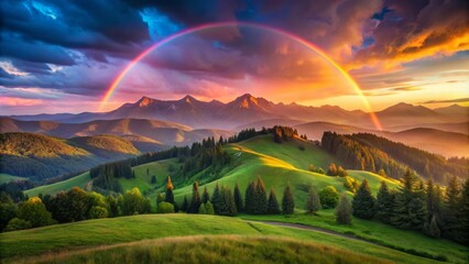 Obraz premium Soft Warm Light Bathes Rolling Hills of Lush Emerald Green Under a Tranquil Sky at Sunset