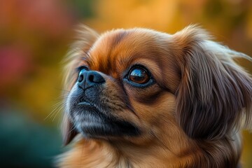 Pekinese Dog: Cute Canino Breed in Brown with Chinese Collar on Background