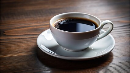 Obraz premium black coffee in white cup with saucer on table macro