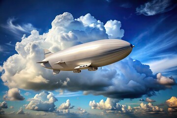 Blimp floating in sky with clouds