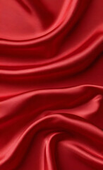 Fototapeta premium Red silk background is perfect for luxurious and trendy designs, smooth glossy and shiny fabric fold texture with free space for text or logo.