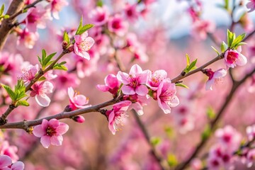 Obraz premium Blooming pink peach tree with delicate blossoms during the spring season