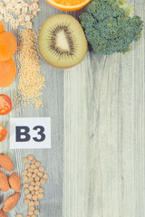 Healthy ingredients containing vitamin B3 and minerals. Place for inscription