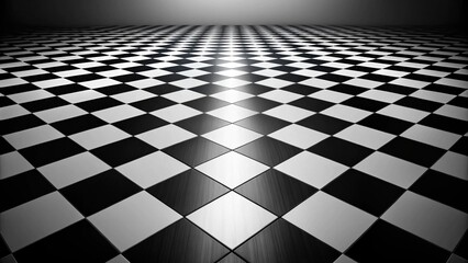Naklejka premium Black and white checkered pattern on floor with shallow depth of field