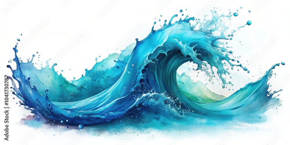 Poster A majestic blue wave with splashes of white foam, creating a sense of dynamic energy and movement.