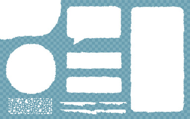 Torn paper blocks of different geometric shapes with torn sides with space for text. Realistic vector torn paper with ragged edges for web and print.