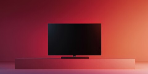 Fototapeta premium Black television on a modern stand against a gradient background