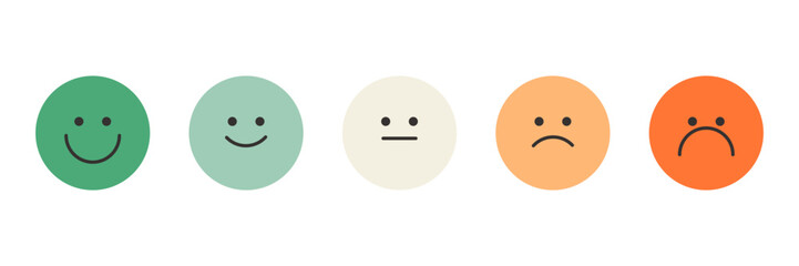 Feedback concept design set. Bad and Good Review. Emotions scale. Happy and Sad reaction. Mood faces for survey, rating icons. Vector illustration