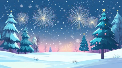 Festival fireworks at sky background. New Year and Christmas greeting and invitation postcard design. Space for text, presentation. Poster, cover or banner. with generative ai