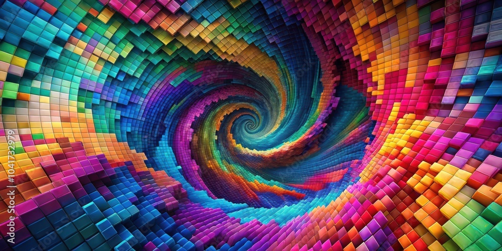 Poster abstract colorful spiral pattern composed of cubes, a symphony of colors
