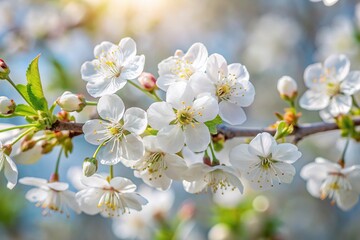 Obraz premium blooming white flowers and cherry twigs in spring
