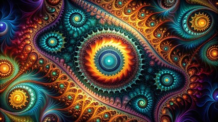 Abstract Fractal Design with Fluid Shapes and Vibrant Colors Creating a Stunning Contrast on Dark Background