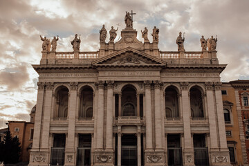 Statues and Architecture of St. John Lateran Basilica in Rome