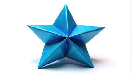 Obraz premium Blue paper star isolated on white background, Origami star with selective focus