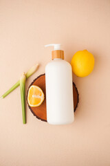 Liquid soap bottle mockup on biege background. Mockups for your brand