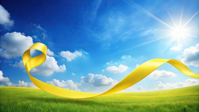 blue sky and yellow ribbon backdrop for eco friendly advertising