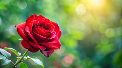 Red rose flower blooming in a blurry background Panoramic