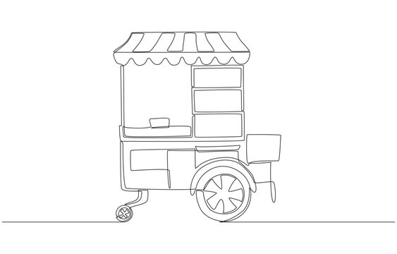 recommend clip art: Continuous one line drawing of Thai street food cart, cart selling around, food booth at weekly market concept, single line art.