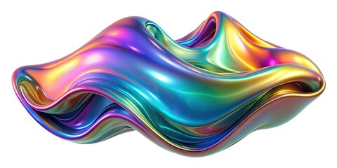 Bold holographic liquid metal shape isolated on white background