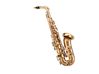 a gold saxophone on a white background