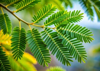 Acacia Branch with Lush Green Leaves on Isolated Background - Nature Photography