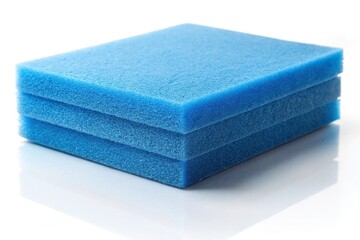 Blue foam material sheet on white background with reflection