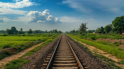 Serene Railway Path Through Lush Green Landscape