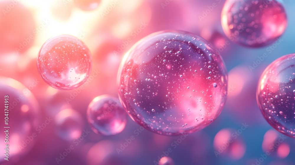 Aufkleber Bubbles of various sizes float gracefully in a colorful environment filled with soft light, creating an enchanting and whimsical atmosphere that captivates the viewer's imagination.