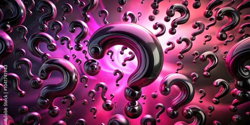 Poster A Vibrant Abstract Composition Featuring Numerous 3D Question Marks, Illuminated by a Pink and White Gradient Background