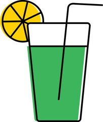 Flat Style Lemonade Drink Glass Icon in Green and Yellow Color.