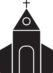 Black and white church icon in flat style.