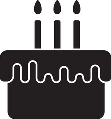 Black And White Cake with Various Glowing Candle Flat Icon.