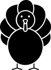 Cartoon Turkey Bird Character Icon in Black and White Color.