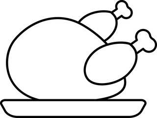 Black Outline Chicken Leg Icon in Flat Style.