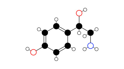 octopamine molecule, structural chemical formula, ball-and-stick model, isolated image para-octopamine