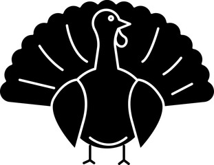 Cartoon Turkey Bird Character Icon in Black and White Color.