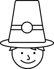 Thanksgiving Pilgrim Face Cartoon Icon in Line Art.