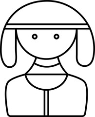 Cute little girl with ponytail cartoon line art icon.