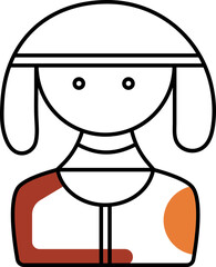 Cartoon pilgrim woman with two ponytails vector illustration.