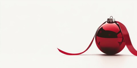 Red Christmas bauble with a ribbon isolated on a white background, providing a festive and elegant holiday look for seasonal design projects.