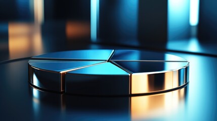 Modern Metallic Pie Chart on Glossy Surface