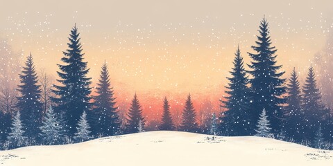Winter landscape with snow and fir trees, designed as a vintage Christmas wallpaper, offering a cozy and nostalgic look perfect for holiday visuals.