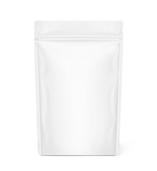 Realistic stand up pouch bag mockup with transparent shadow. Front view. Vector illustration isolated on white background. Ready for your design. EPS10.	