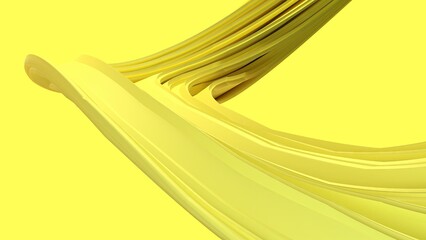 An elegant and modern 3D rendering of an abstract background featuring a matte twisted curtain-like design in yellow with delicate curves.