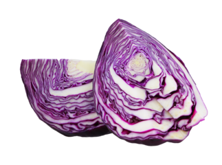 Sliced red cabbage vegetable isolated on white background.