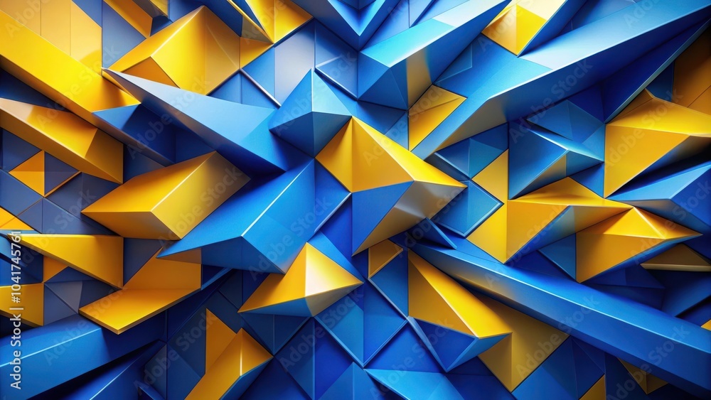 Leinwandbilder A mesmerizing pattern of intersecting blue and yellow geometric shapes creates a dynamic and visually captivating abstract design.