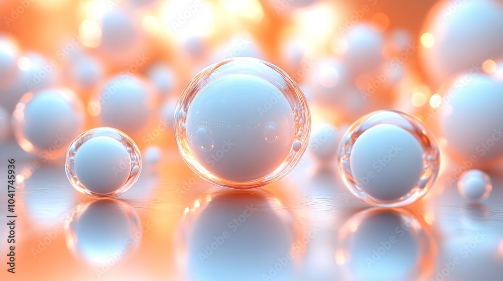 Aufkleber Floating luminous spheres create a captivating visual spectacle against a warm, soft-focus background, enhancing the ethereal ambiance of the setting.