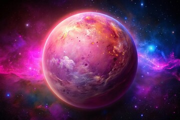 Aerial View of a Pink Planet Surrounded by Stars and Cosmic Elements