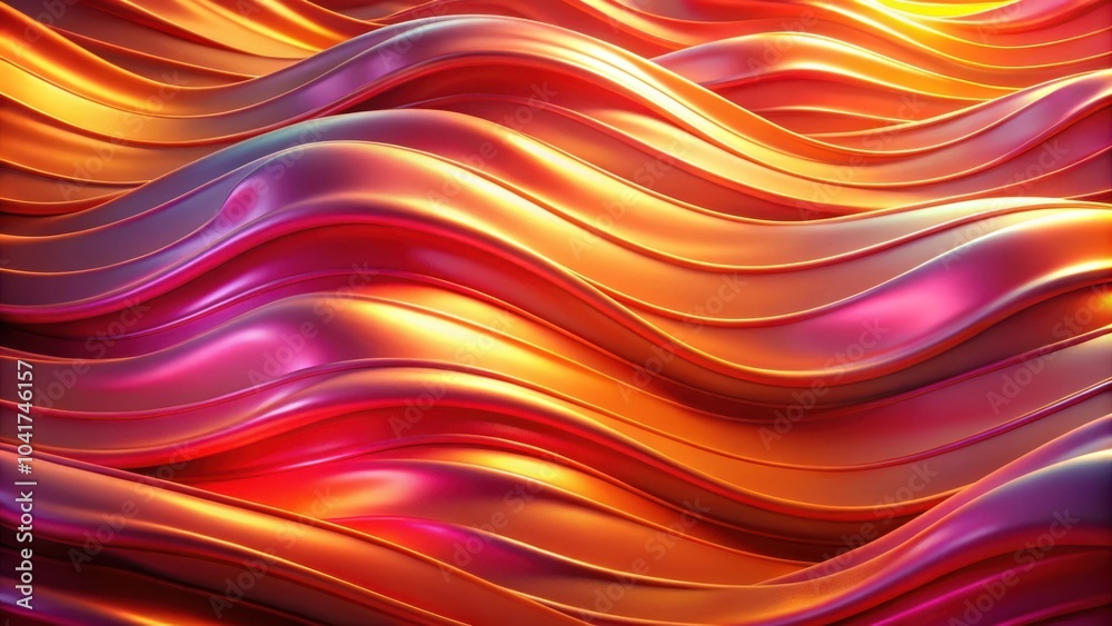 Poster abstract wavy pattern of vibrant red and orange hues, a fluid and smooth design with a touch of gold